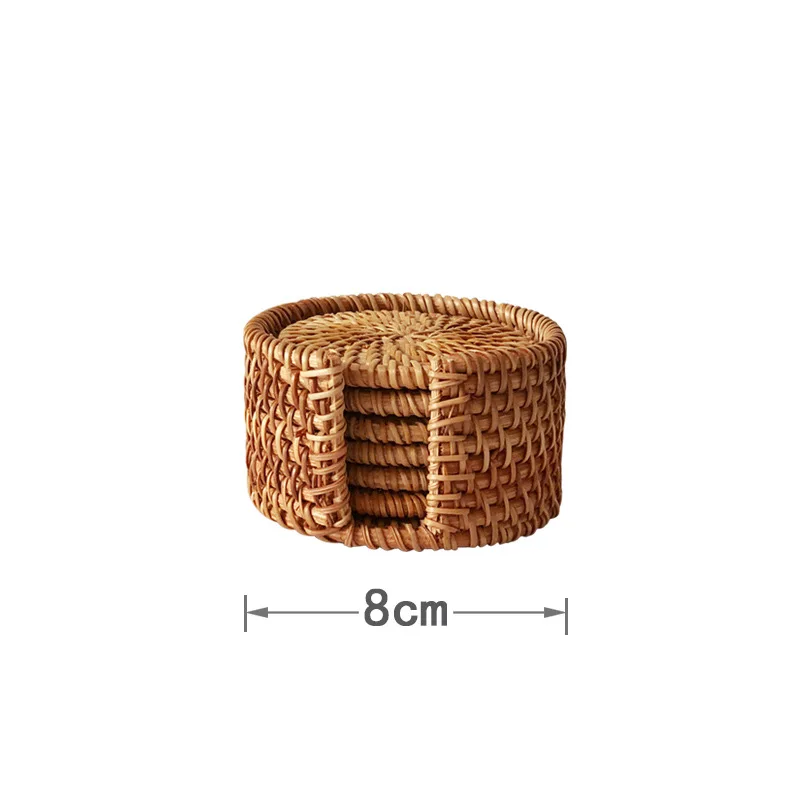 6Pcs/Set Round Drink Coasters Sets Hand Woven Rattan Tableware Placemat Dish Mat Diameter 8 -18Cm