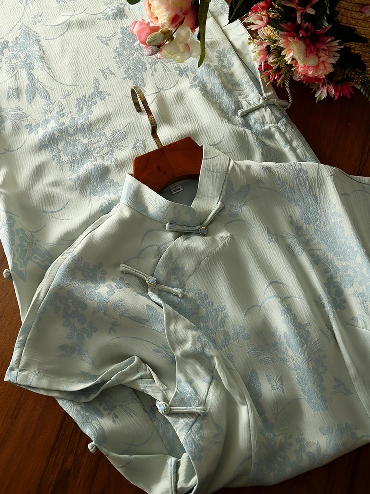 

Ele Simple New Chinese Sle for Young People to Wear Daily Traditional Full Open Collar ort Sve Floral Pa...