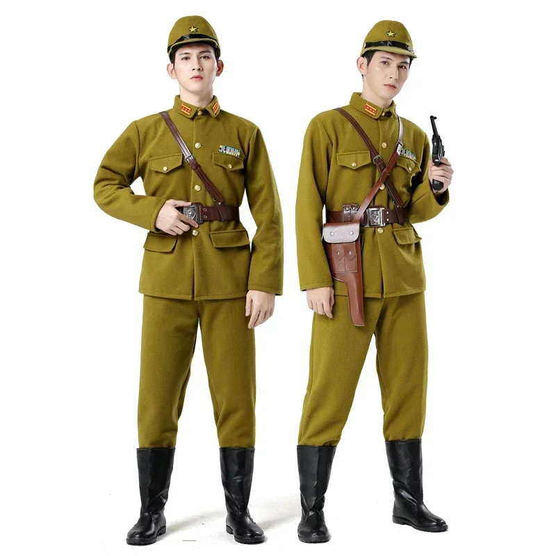 Green Japanese Officer Costumes For Men Woolen Soldier Costumes Army Uniform Military Clothes Stage Performance