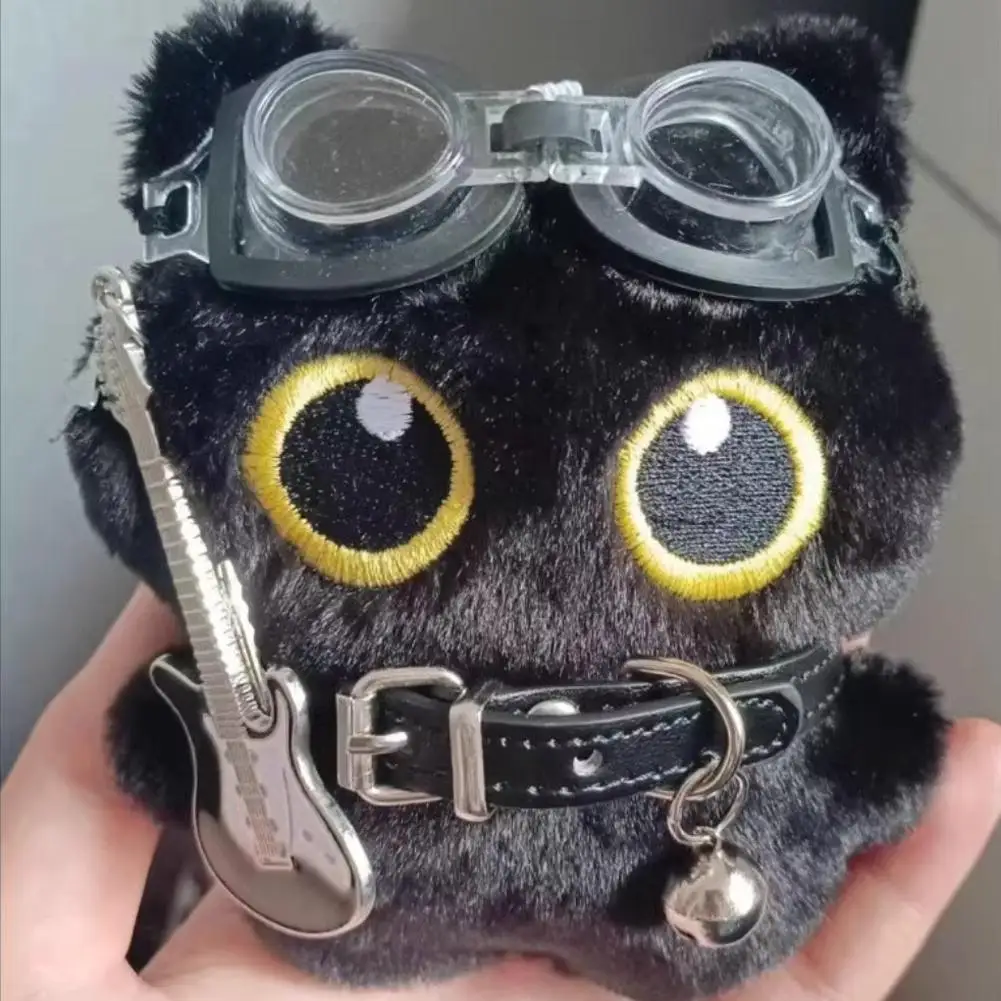 黒猫人形ペンダントキーホルダーかわいいパイロット小さな黒猫ぶら下げバックパックキーホルダークリエイティブ猫ぬいぐるみキーホルダー電話用ギフト