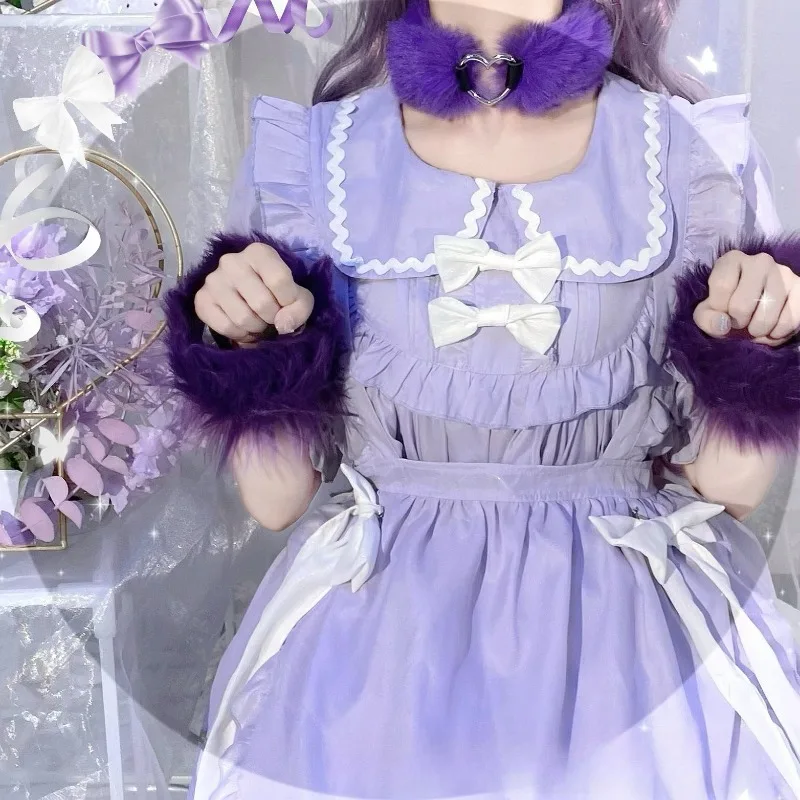 New Purple Wolf Anime Cat Ears and Tail Plush Beast Fox Ear Simulation Headband Halloween Cosplay Hand-made Lolita Accessories