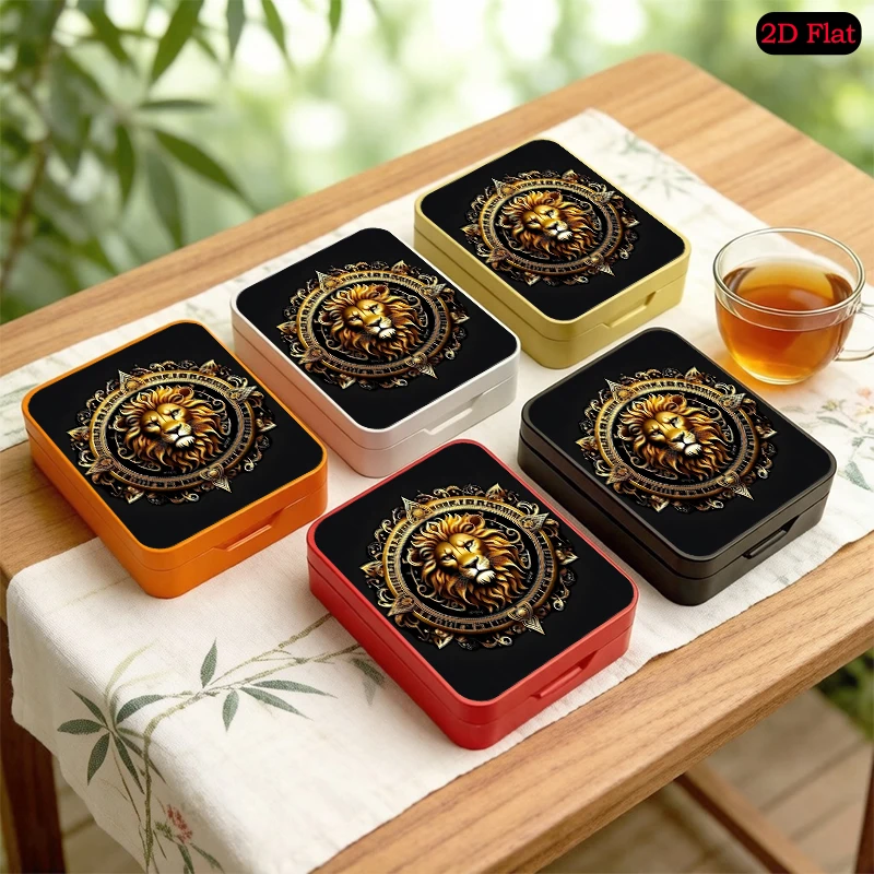 Golden Lion Emblem Theme Multi-layer Storage Flip Top Tinplate Box, UV Printed Personalized Photo Portable Tin Box