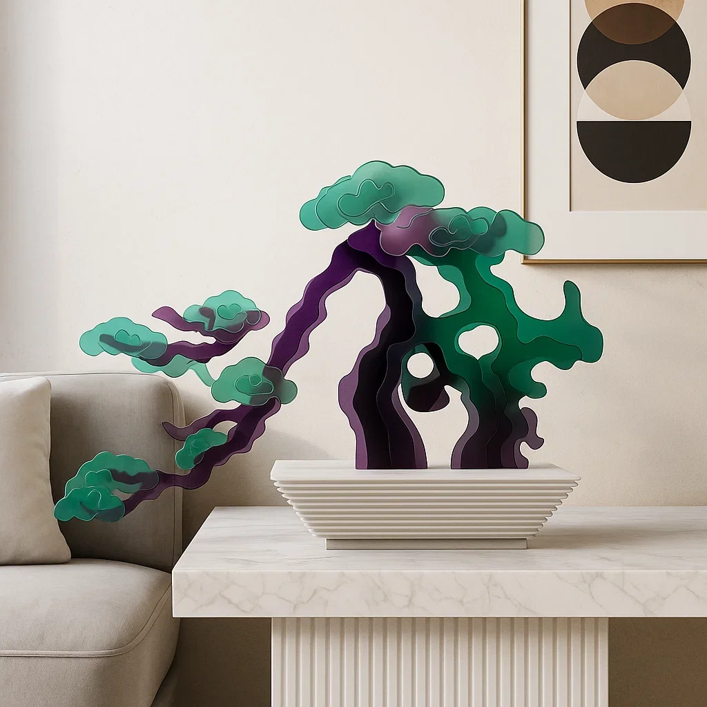 %R Resin Chinese Style Colorful Pine Tree Decor Modern Home Interior High Quality Decorative Ornament！