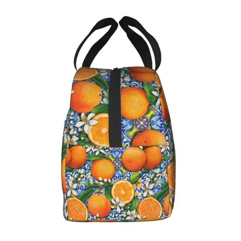 Mediterranean Tiles Oranges Lemon Lunch Box Leakproof Cooler Thermal Food Insulated Lunch Bag Kids Portable Picnic Tote Bags