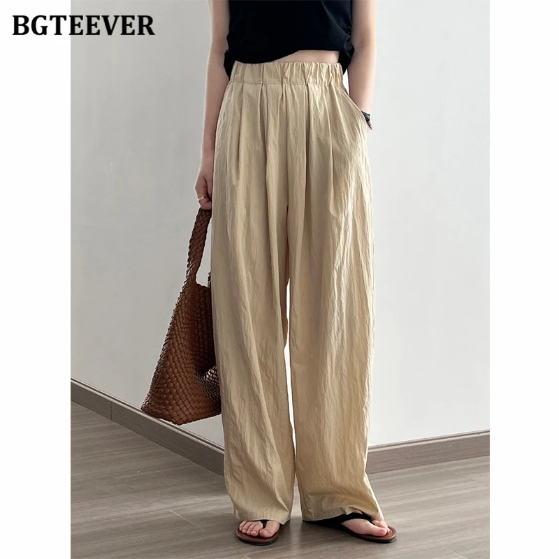 

BGTEEVER повседневные свободные женские широкие брюки длиной до пола, весна-лето, стильные однотонные прямые брюки с высокой талией и карманами