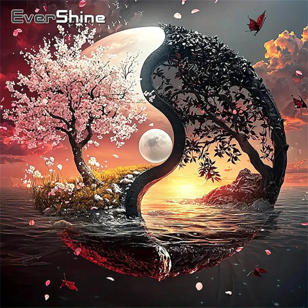 Evershine Full Square Round Diamond Embroidery Tree Tai Chi Landscape DIY Painting New Arrival Diamond Mosaic Sunset Wall Art