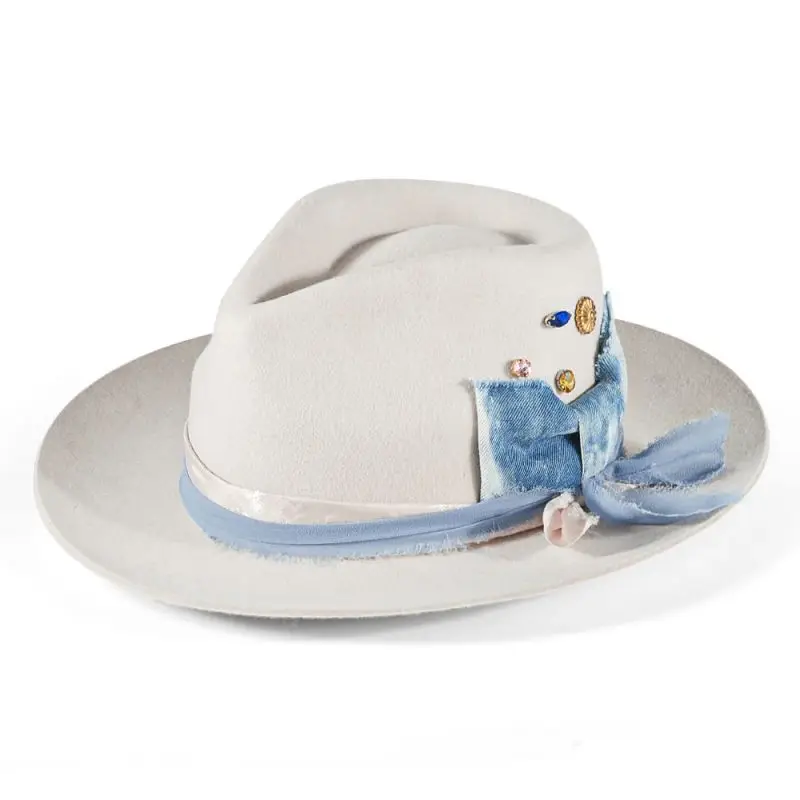Ribbon-Decorated Wool Hat, Outdoor Sun Protection Wool Felt Hat