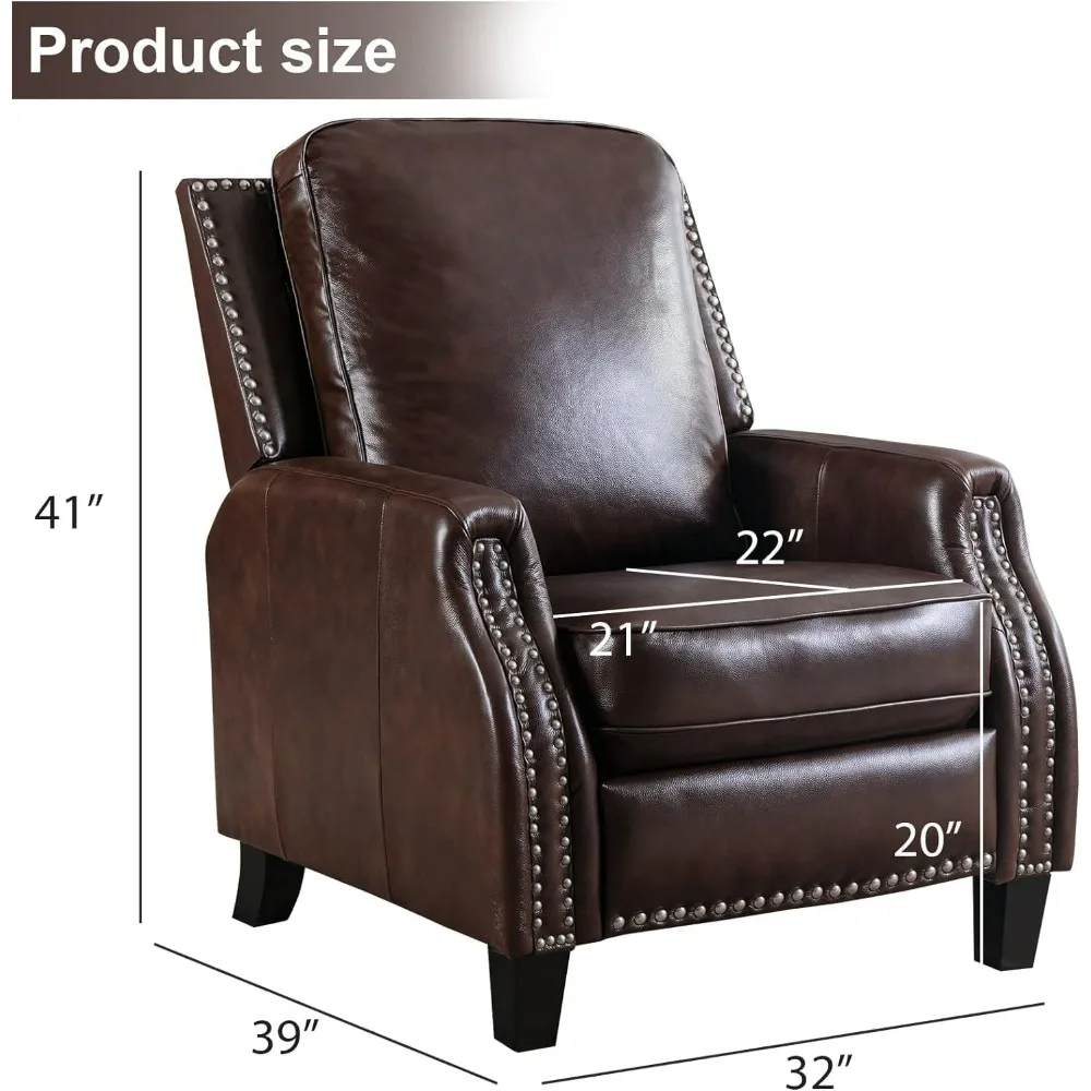 Leather Recliner Chair Set of 2, Classic and Traditional Push Back Recliner Chair with Solid Wood Legs, Adjustable Single Sofa