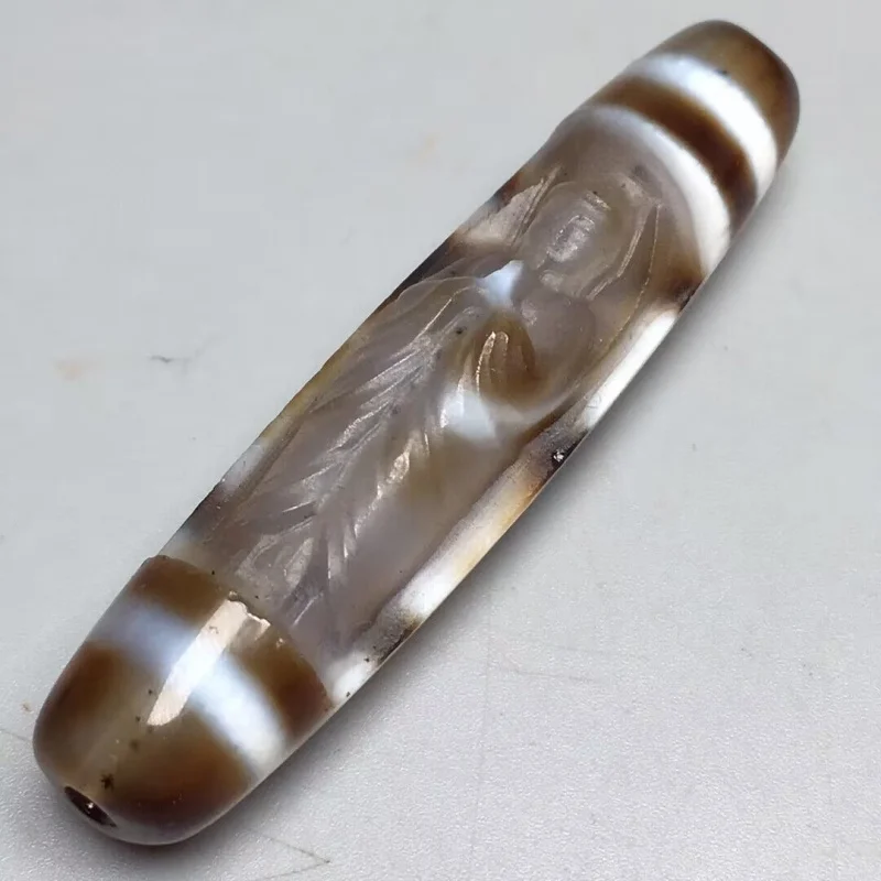 Tibetan-style , standing Guanyin agate multi-eyed dzi bead pendant