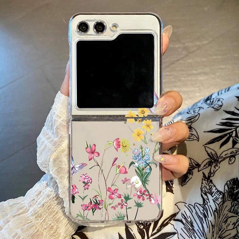 Farbige Blumen Handyhülle für Samsung Galaxy Z Flip 7 FE 6 5 4 3 5G Hard PC Clear Folding Cover für Samsung Z Flip6 Flip5 Flip4