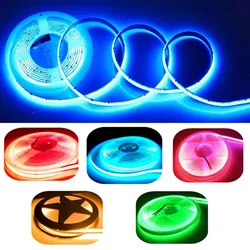 Bande lumineuse LED COB colorée ultra fine, 8mm, 12V/24V DC, pour décoration intérieure, voiture, bricolage, FPV, bleu/rose/rouge/violet, haute densité