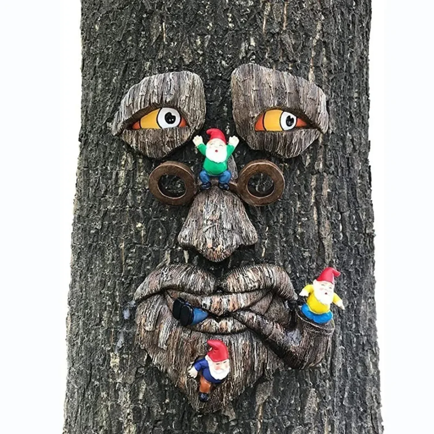 

Whimsical Old Man Tree Face Statue Garden Decor - Funny Dwarf Resin Craft for Fun Tree Decoration