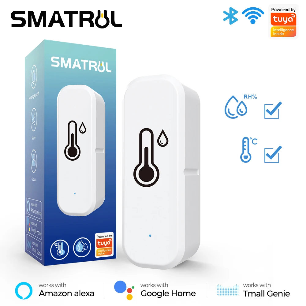 Tuya Wifi Smart Temperatur Kelembaban Sensor Dalam Ruangan Hygrometer Termometer Detektor Suara Alarm untuk Alexa Google Home Smart Life