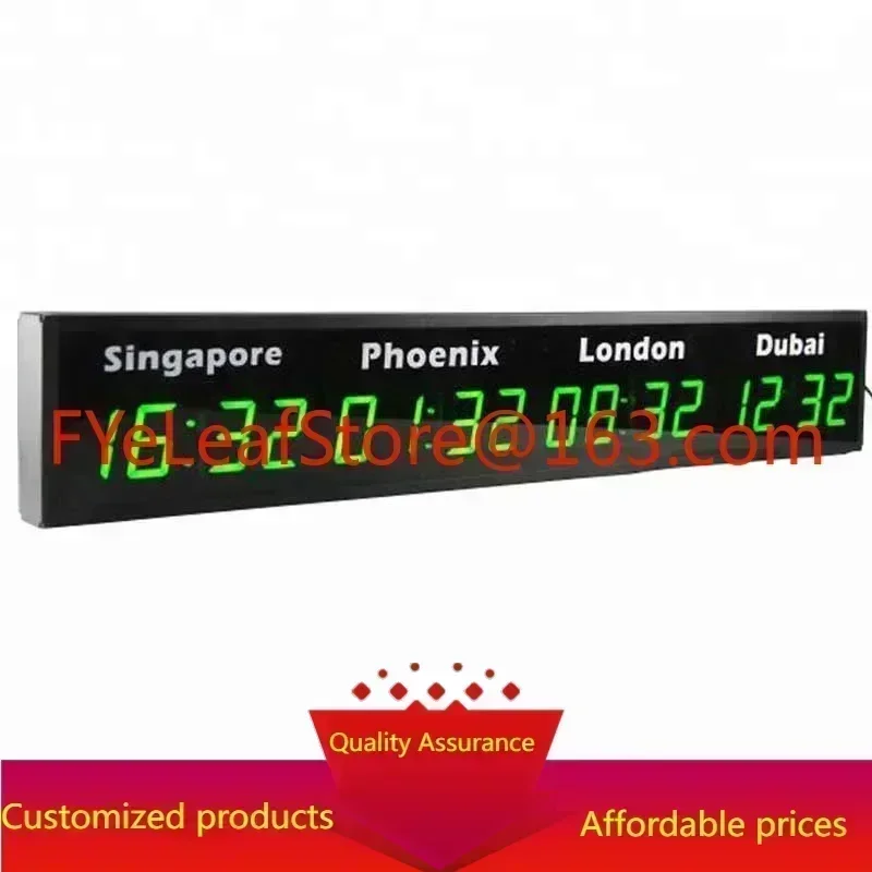 customized  CP34 USB Cable Wall Hanging City Time Zones Display Blue Green Amber Red LED Digital World Clock