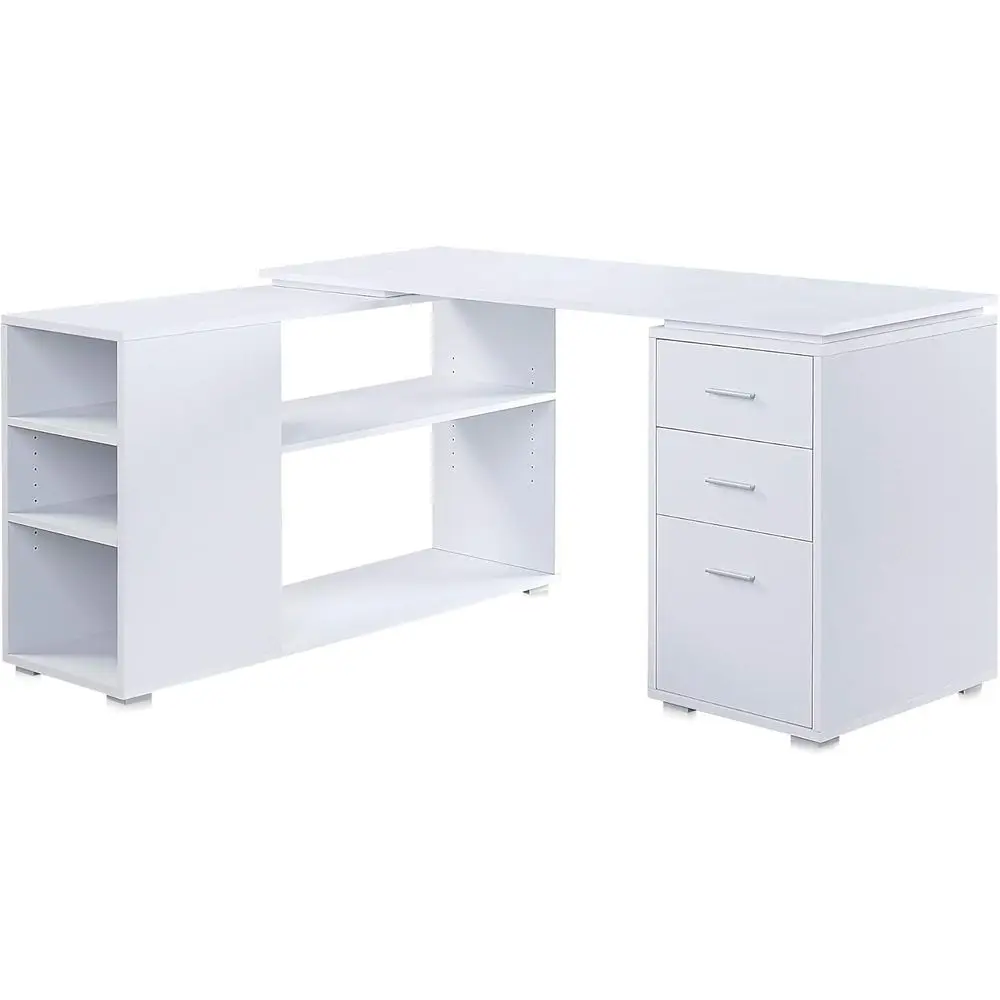 

Modern White 60 L-Shaped Desk with Adjustable Shelves for Home Office and Study Area
