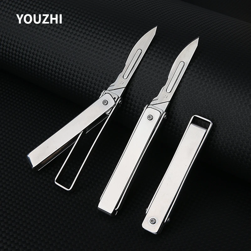 New Stainless Steel Handle Folding Scalpel EDC Quick Open Emergency Medical Knife Keychain Unpacking Pocket Knife Box Cutter