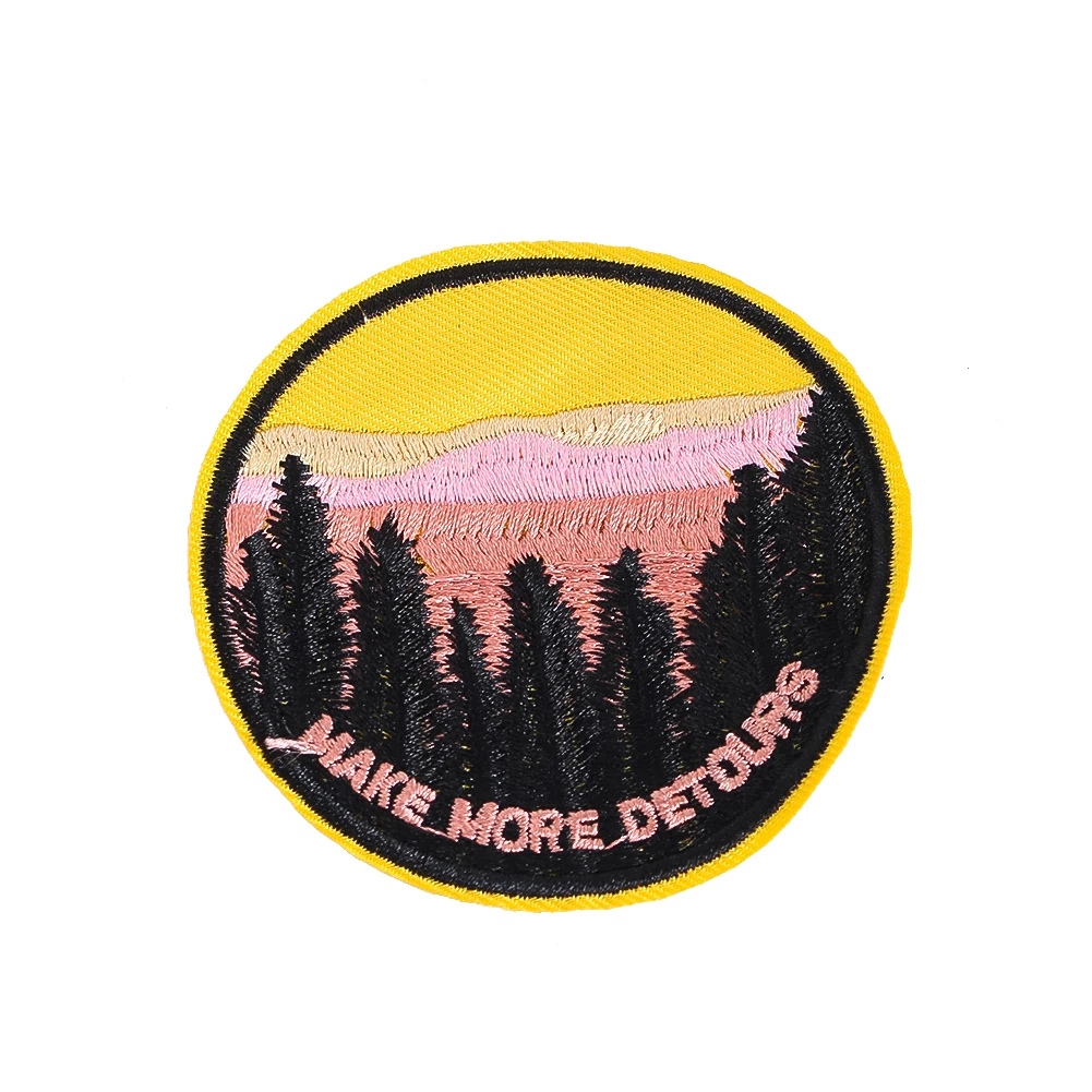 Waldbäume Bestickter Aufnäher zum Aufbügeln, „Make More Detours“-Design, Outdoor-Wander-Dekoration für Jacke, Rucksack, Hut, Camping, Geschenk – Detail 2