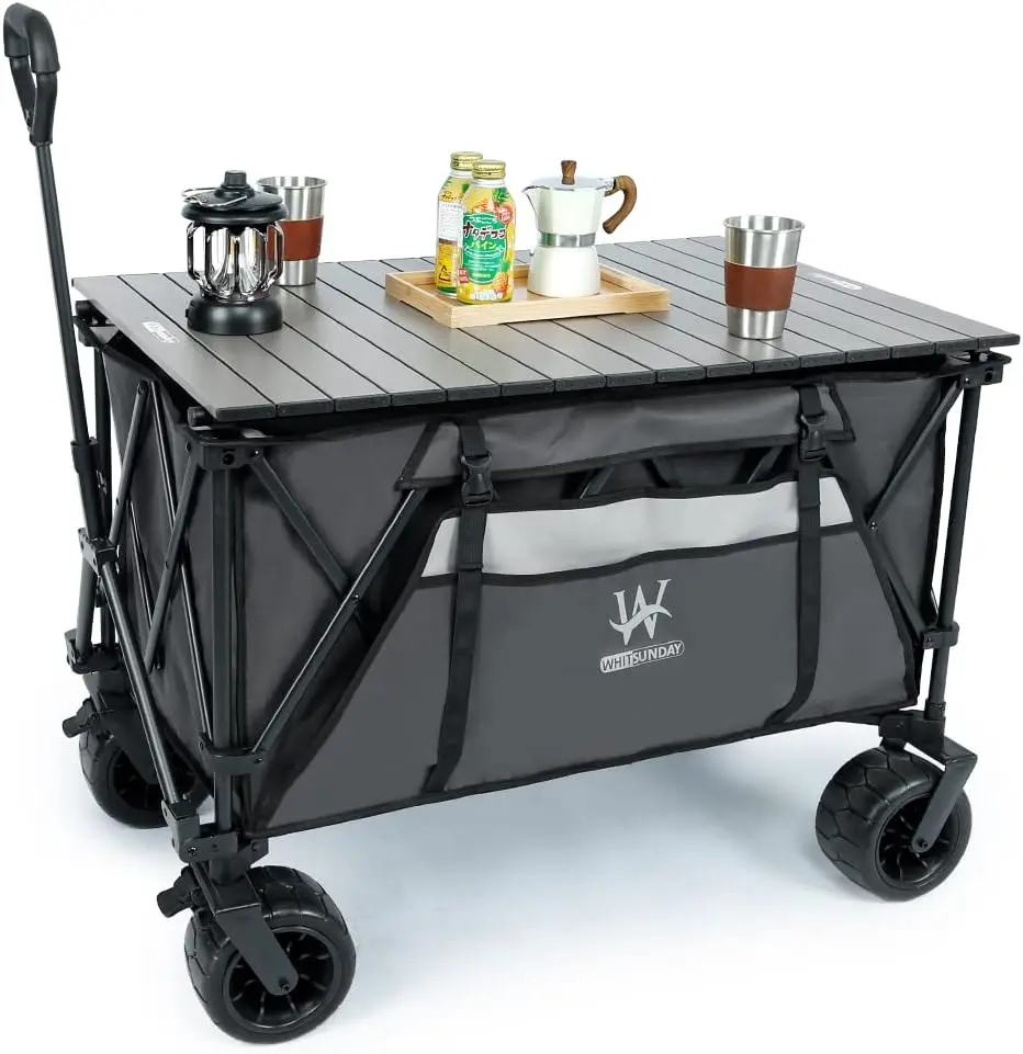 

Heavy Duty Collapsible Wagon Cart,Folding Outdoor Wagon,Utility Camping Park Wagon Cart