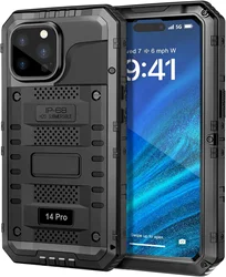 IP68 Case For iPhone 15 Pro 14 Plus 13 12 11 Pro Max XS XR  Waterproof Rugged Metal Armor Case Shockproof Cover Screen Protector