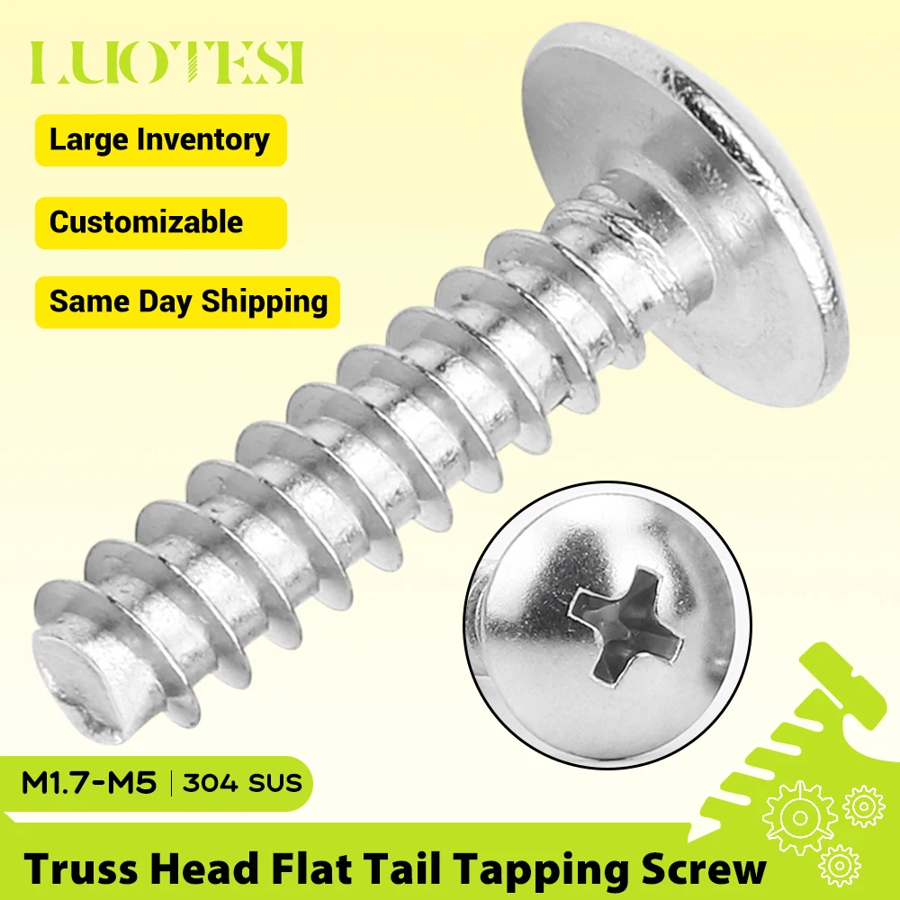 Cross Truss Head Flat Tail Tapping Screw 304 Stainless Steel M1.7 M2 M2.3 M2.6 M3 M3.5 M4  M5 M6 Phillips Flat Round Head Screw