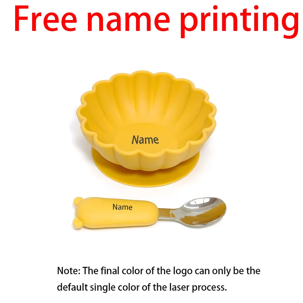 

Free Name Printing 2PCS Silicone Tableware Bowl Spoon Set Suitable for Boys Girls Holiday Gift