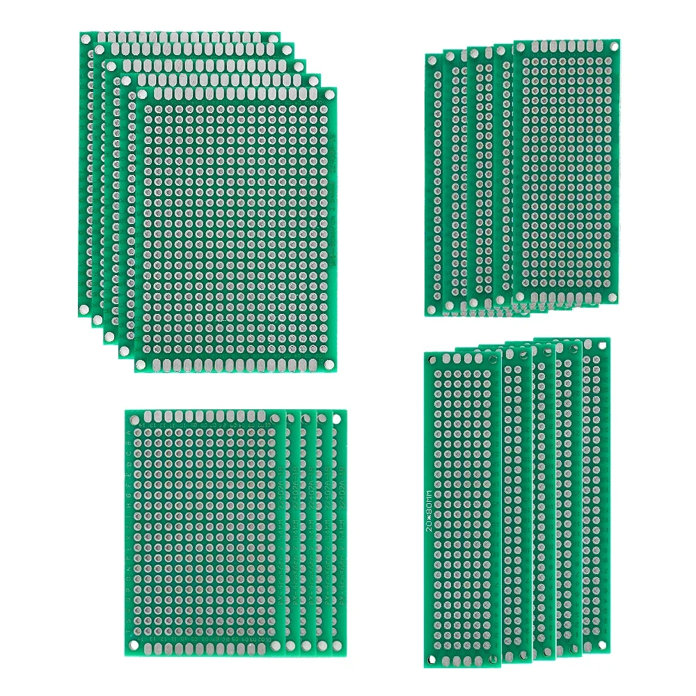 20pcs PCB Prototype Board Circuit Protoboard Universal Stripboard Prototyping Veroboard 2X8 3X7 4X6 5X7cm 5Pcs Each Mixed Double
