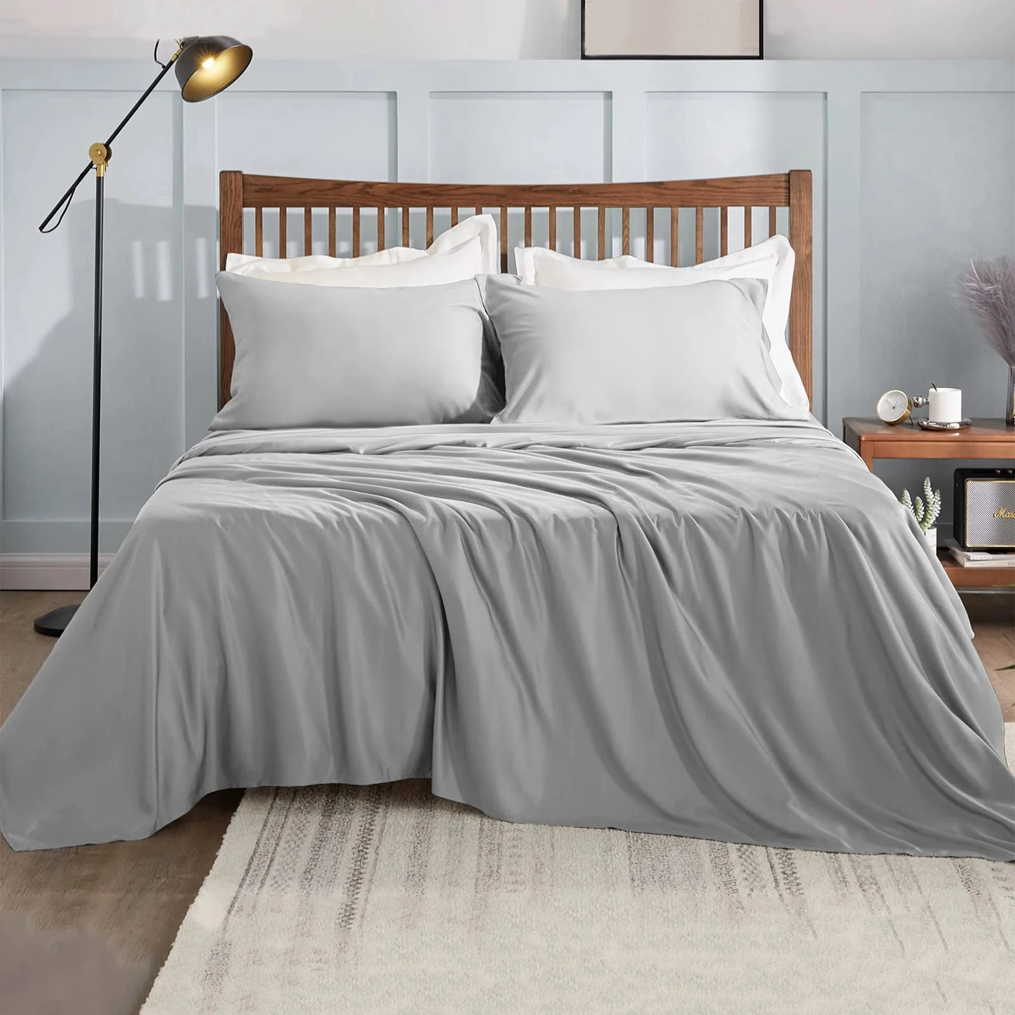 

Solid color bed linen set sheets full sets mattress cover flat and fitted sheet with pillowcases Twin Full Queen King Size