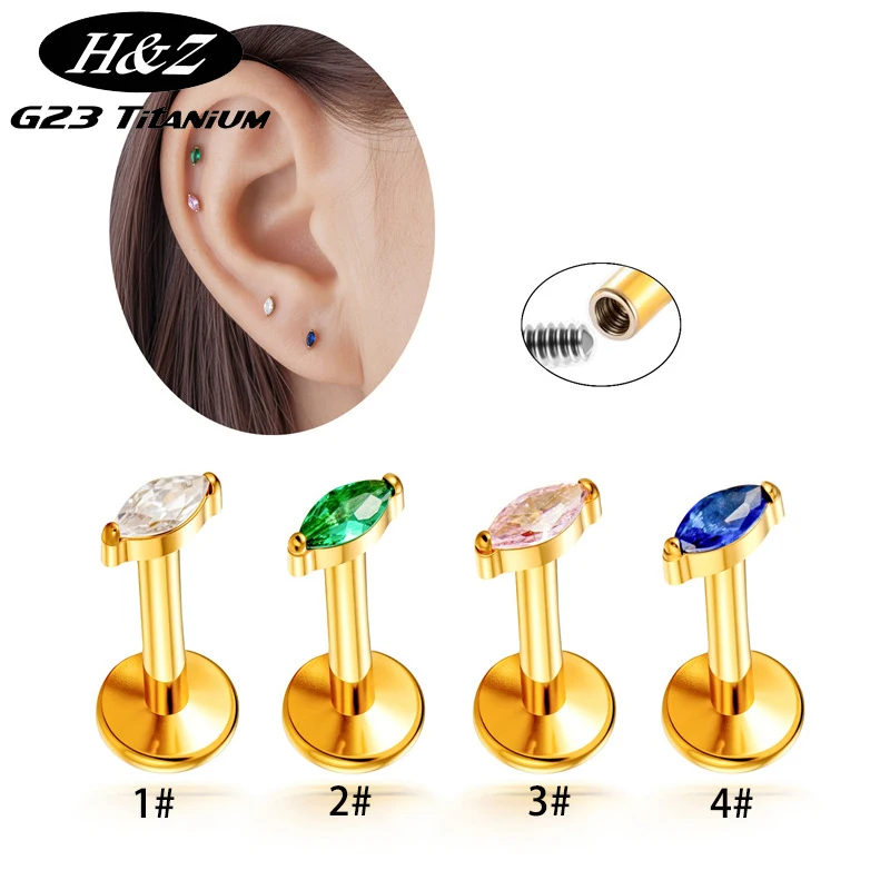 1PC G23 Titanium 16G Labret Stud Mini Horse Eyes CZ Cartilage Tragus Stud Earring Helix Nose Flatback Earlobe Piercing Jewelry