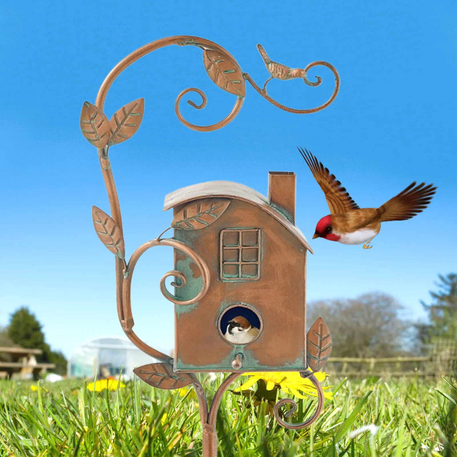 Garden Stake Birdhouse Attractive Bird Feeder Exquisite Garden Stakes Metal Art With Rod Birdhouse Feeder for Home Garden Decor