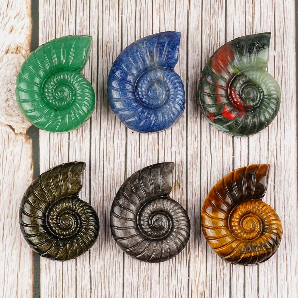 Natural Crystal Conch Carving Figurine, Tiger Eye Aventurine Snail Ornament, Raw Mineral Specimen Home Decor Reiki Healing Gift