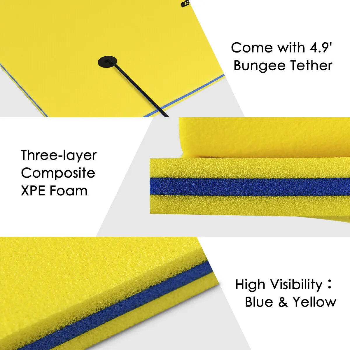 3 Layer Tear-proof Water Pad Foam Mat Water Recreation Relaxing 9' x 6' Yellow