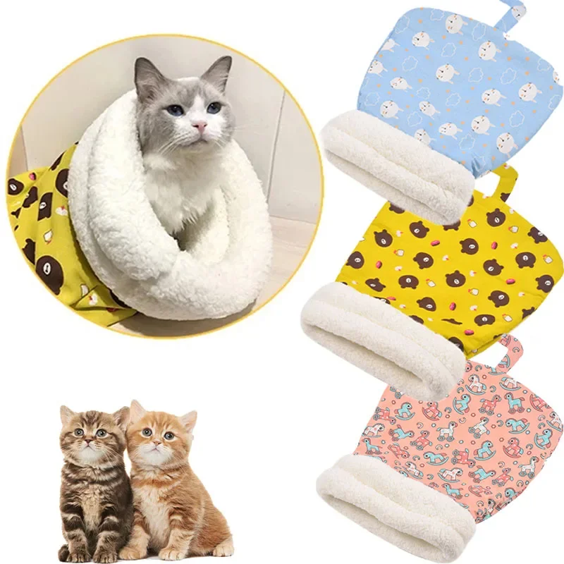 Cat Sleeping Bag Soft Cuddly Fluffy Feel Thickened Pet Pocket Type Quilt Bed Kitten Puppy Soft Comfortable Nest Pet Beds & Mats