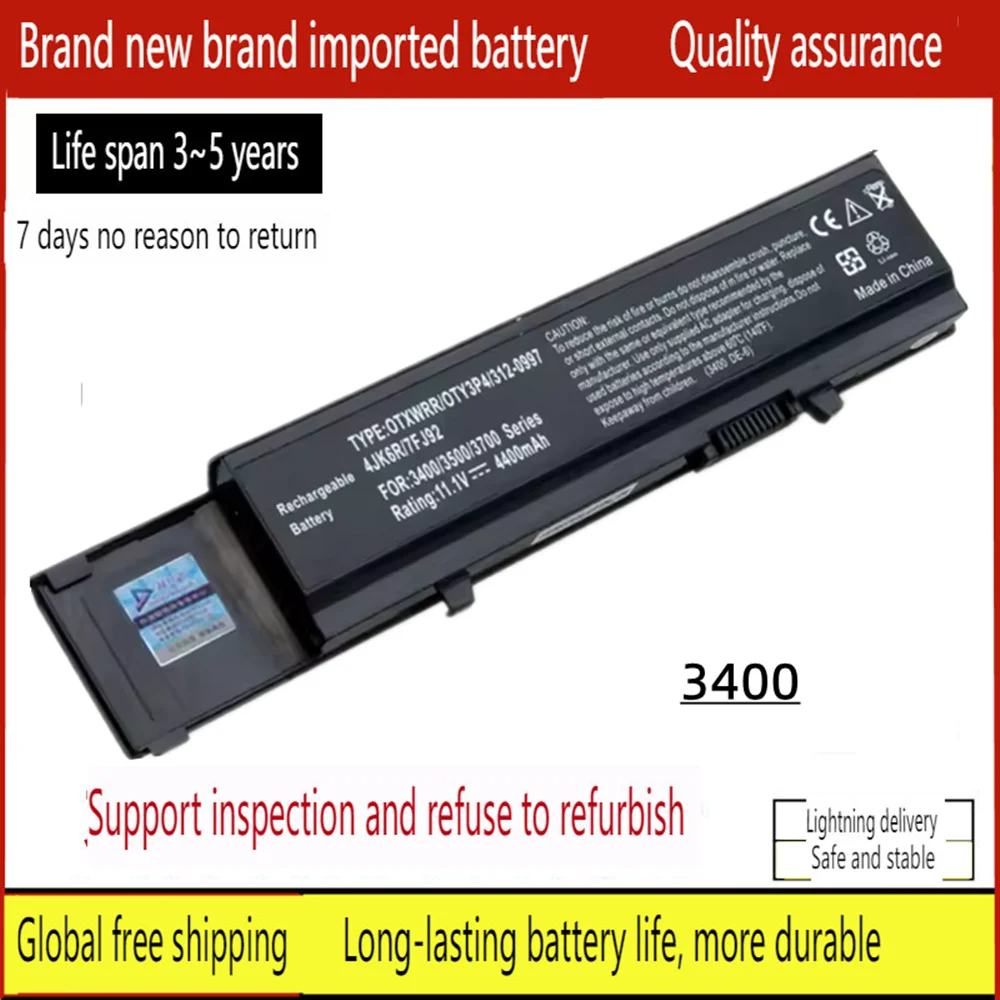 

New Laptop battery for DELL 3400 004D3C 004GN0G 04D3C 04GNOG 04JK6R 07FJ92 0TXWRR 0TY3P4 0Y5XF9 312-0997