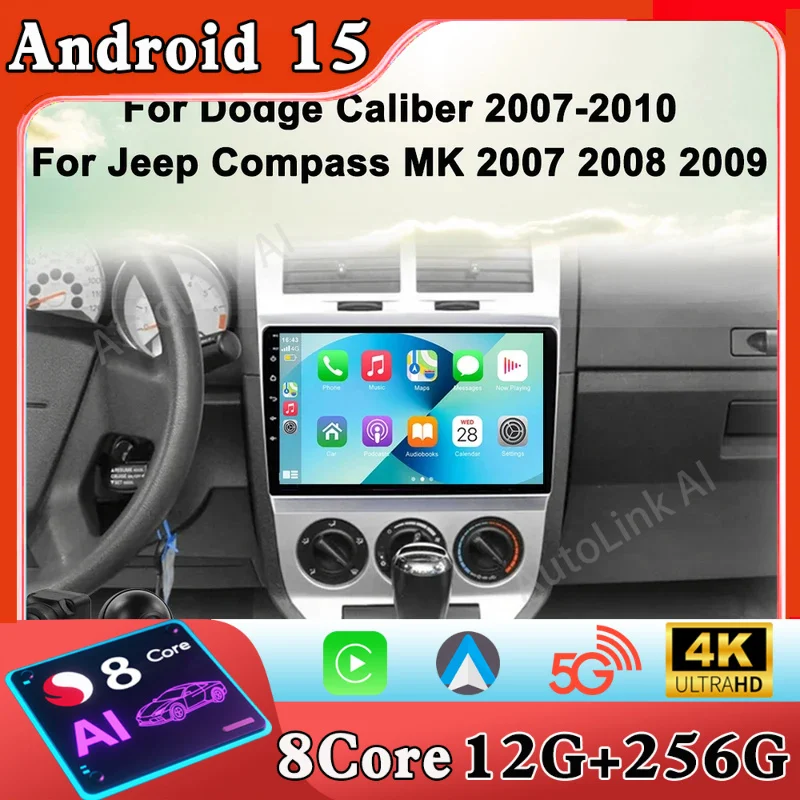 For Dodge Caliber Jeep Compass 1 MK Patriot 2006 - 2010 Car Radio Multimedia Blu-ray QLED Navigation GPS No 2 Din DVD