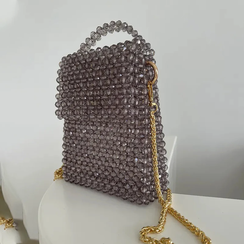 Clutches Crystal Bead Bag Women Luxury Handbags Evening Shopping Dinner Handmade Small Chain Gift for Her Design Purses Summer