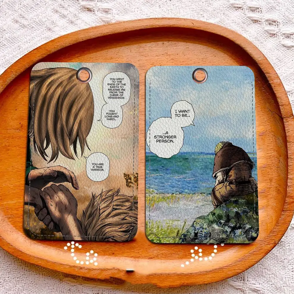 Japanese Manga V-Vinland Saga PU Soft Leather Rectangular Key Card Holder Induction Elevator Protection Cover Youth Faion Accory
