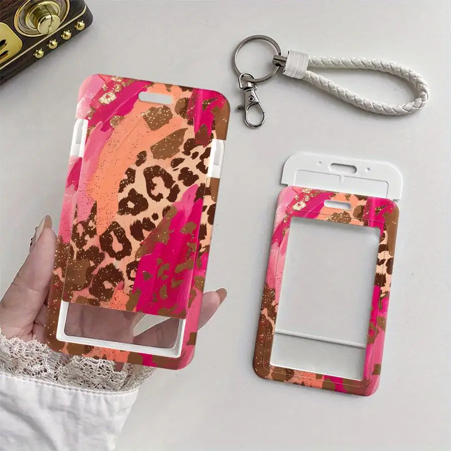 Colorful Leopard Print Cover Case 1Pc Card Holder Retractable Credit Card Holders Holders Child Bus with lanyard Bank ID Badge