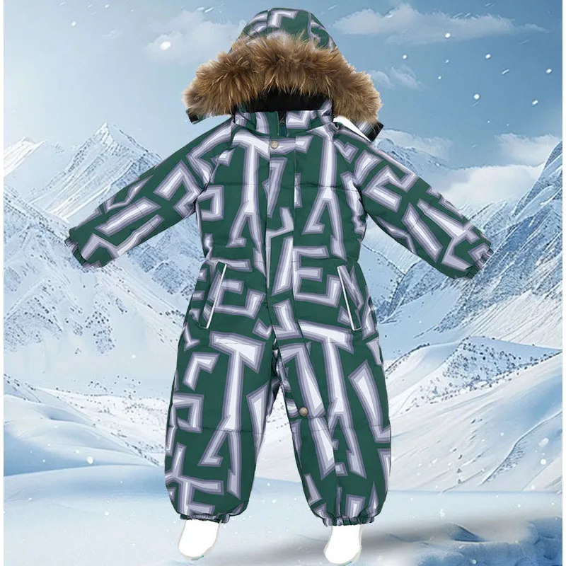 

Baby winter Hooded Warm Ski Suit Children's Jumpsuit Windproof Waterproof Thicken Coat Clothing onesie
