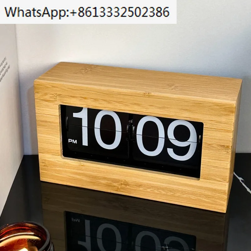 

Aesthetic Flip Page Clock Noiseless Digital Table Bedside Clock Mechanical Wooden Stylish Room Decorating Items Accessories