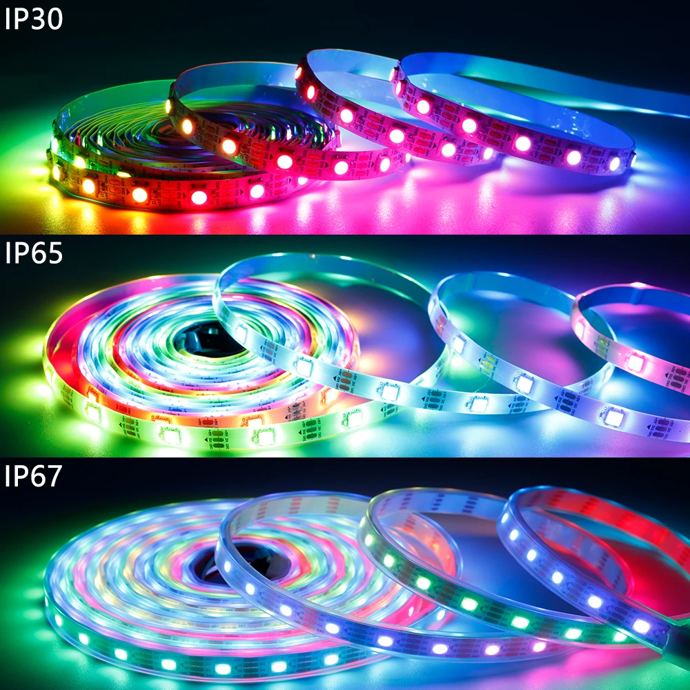 LEDストリップライト,個別にアドレス指定可能,ws2811,ws2812b,ws2813,ws2815,ws2812,ip30,ip65,ip67,dc 5v,12v