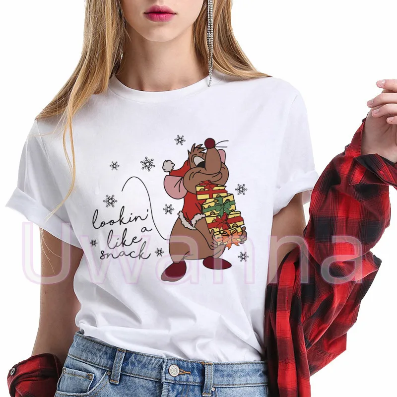 Christmas Cinderella Gus T-Shirts Women Harajuku O-neck Tshirt Summer Short Sleeve Tops Tees Cartoon Graphics Unisex Shirts