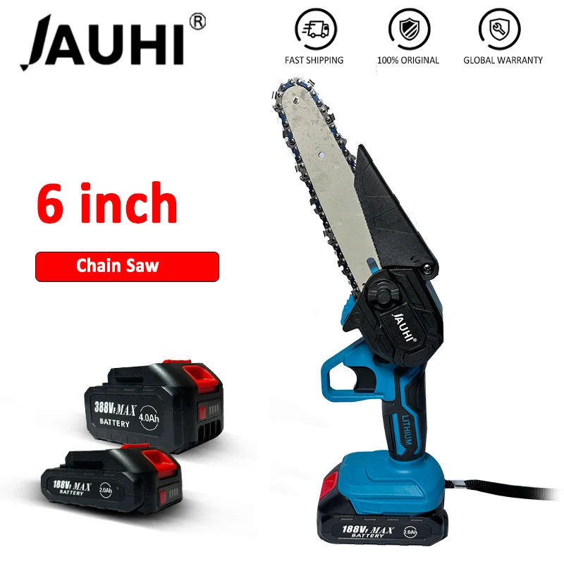 JAUHI 6 Inch Electric Chain Saw Handheld Chainsaw Tree Wood Cutter Pruning Garden Portable Power Tool Compatible Makita Battery