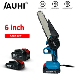 JAUHI 6 Inch Electric Chain Saw Handheld Chainsaw Tree Wood Cutter Pruning Garden Portable Power Tool Compatible Makita Battery