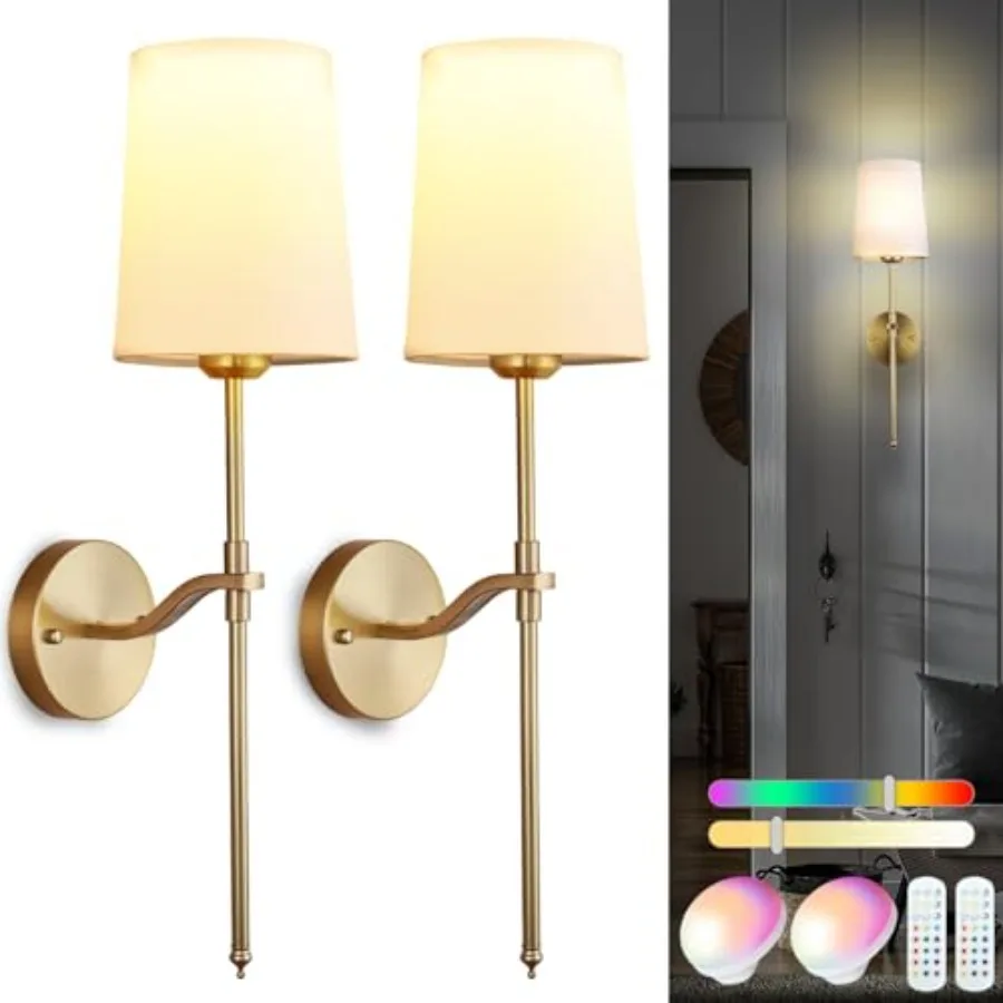 

Wall Lights Battery Operated Wall Sconces Set of 2, Rechargeable Wall Sconce with 15 RGB Dimmable Detachable Bulbs and Remote,