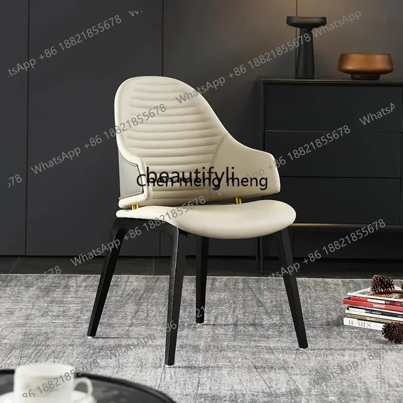 lhy 26 new Italian Style Light Luxury Home Chair Modern Minimalist Authentic Leather Comfortable Armrest White Wax, Model Room D