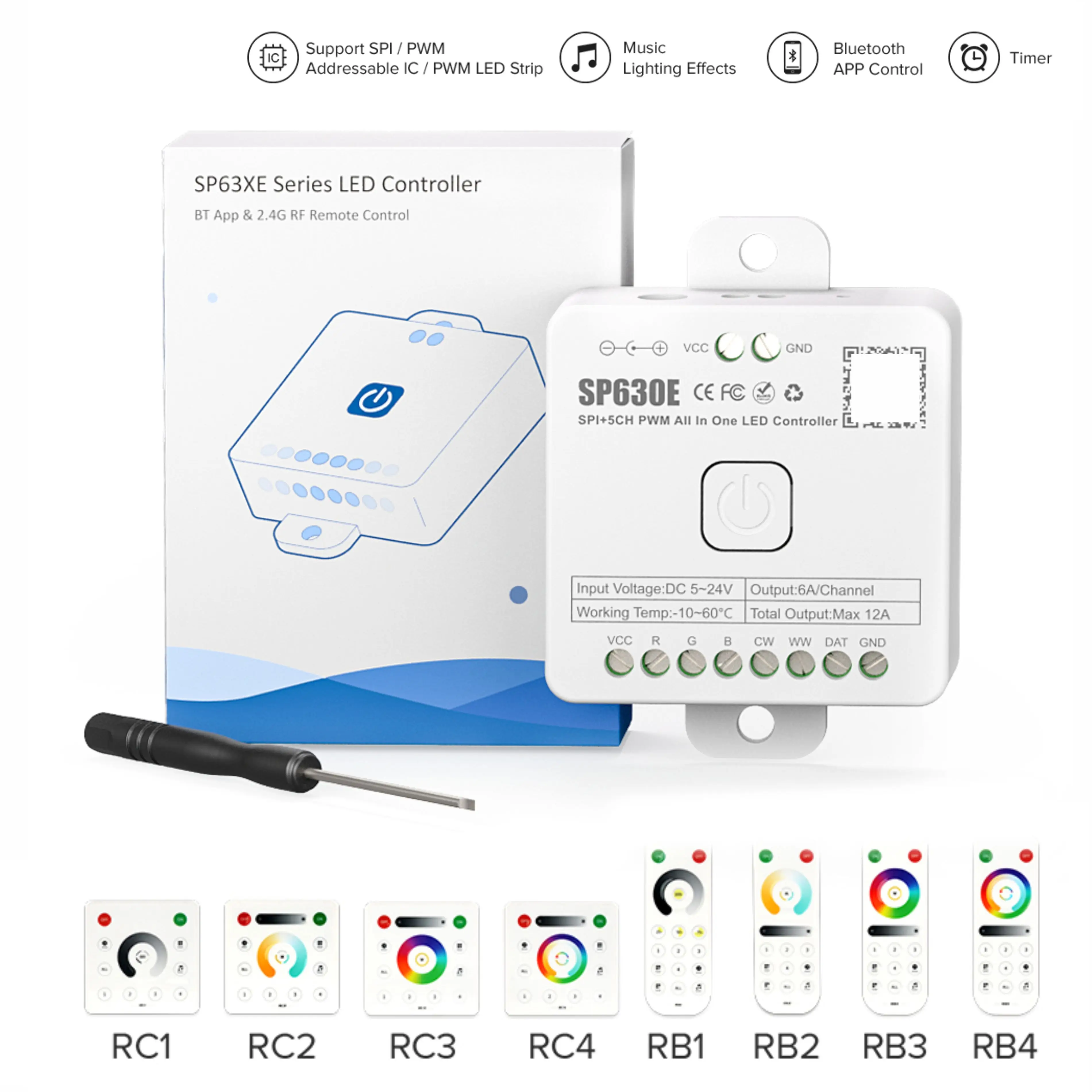 Bluetooth WiFi LED Controller Led Strip Light For WS2812 SK6812 WS2811 WS2813SP106E/SP105E/SP107E/SP108E/SP110E/SP630/SP602E LED