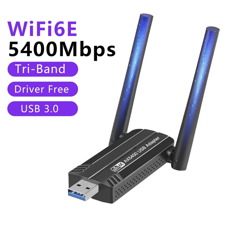 5400Mbps WiFi 6E Network Card USB 3.0 WiFi Adapter Tri-Band 2.4G 5G 6G Wifi Receiver Dongle for Windows 10 11 Driver