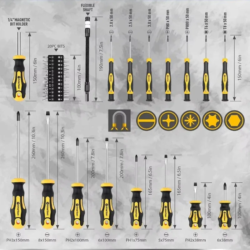 42 Piece Screwdriver Set Manual Tool Full Complete Tool Box Screwdrivers Kit Bits Magnetize Hardware Repair Multifunctional Men