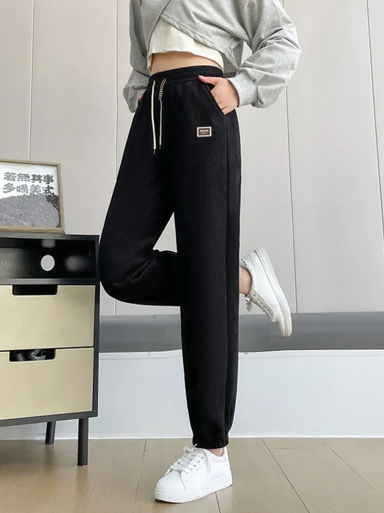 Casual Corduroy Sports Joggers Pants Women Loose Elastic High Waist Trousers Female Autumn Winter Thickened Outdoor Long Pant