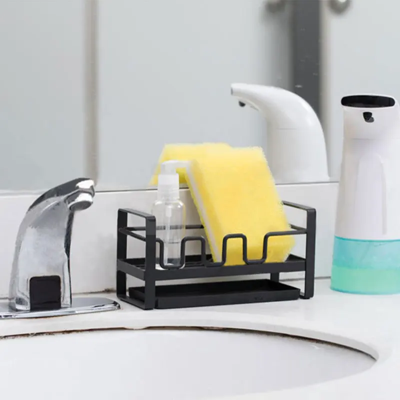 Kitchen Sink Organizer Sponge Holder with Drain Tray Soap Cleaning Brush Storage Rack for Kitchen Useful Things Accessories